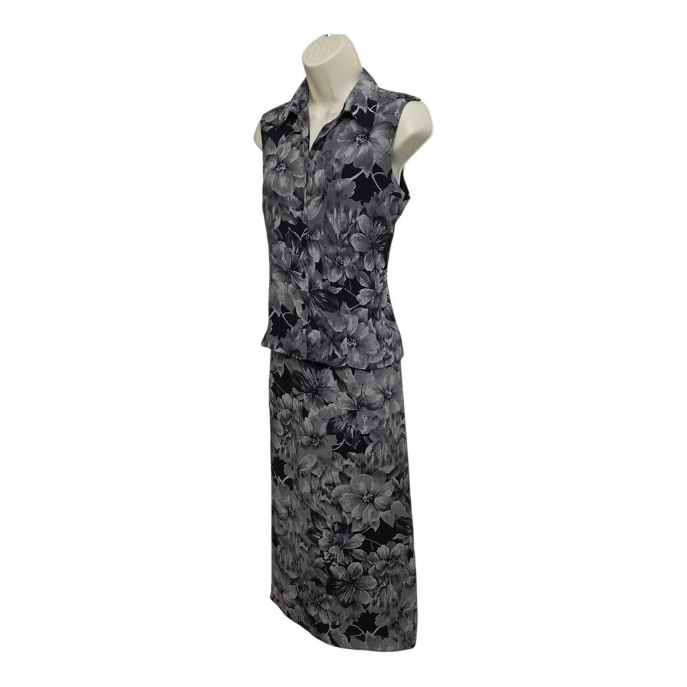 Laura Scott Petite 2 Pc Floral Sleeveless Top + Skirt Set Career Office Gray 6P - Picture 5 of 11